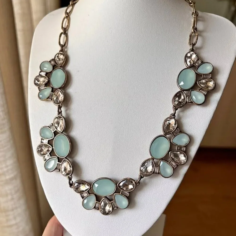 J. Crew Necklace Silver Blue White Cristals